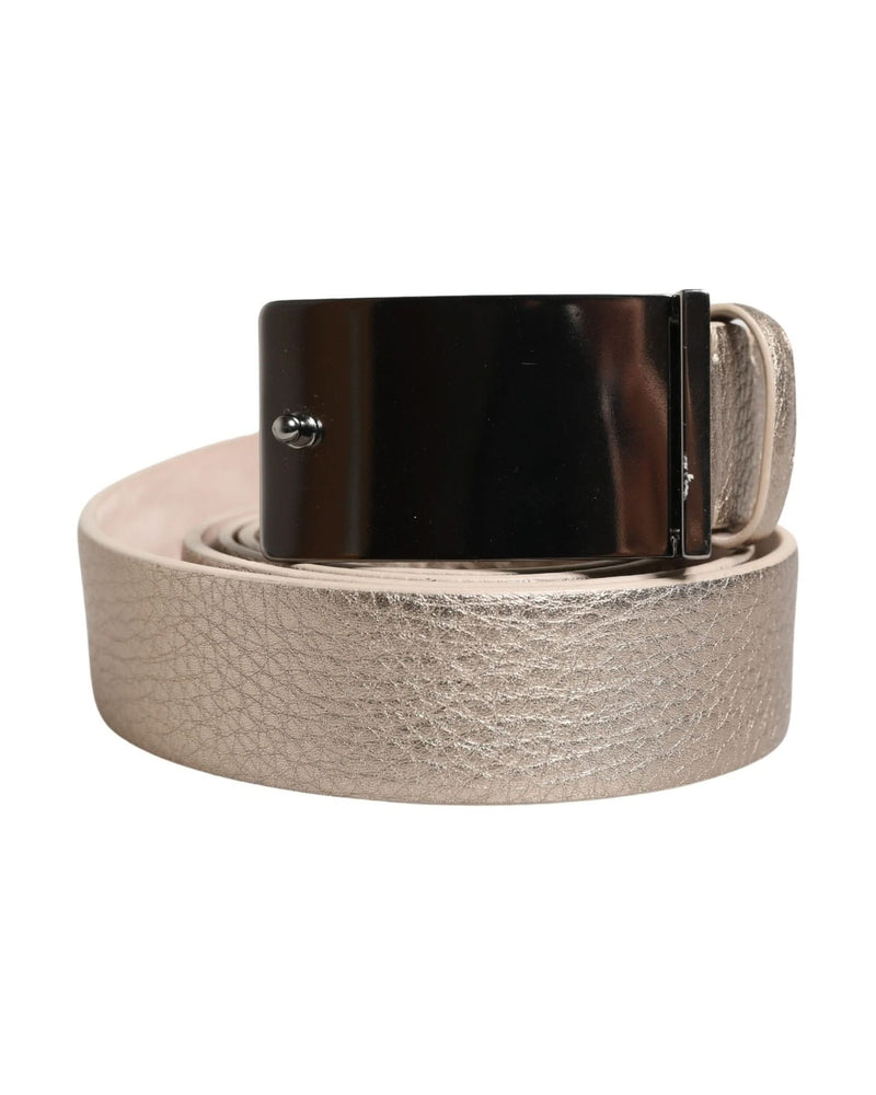Brunello Cucinelli Beige Metallic Leather Silver Metal Buckle Belt 