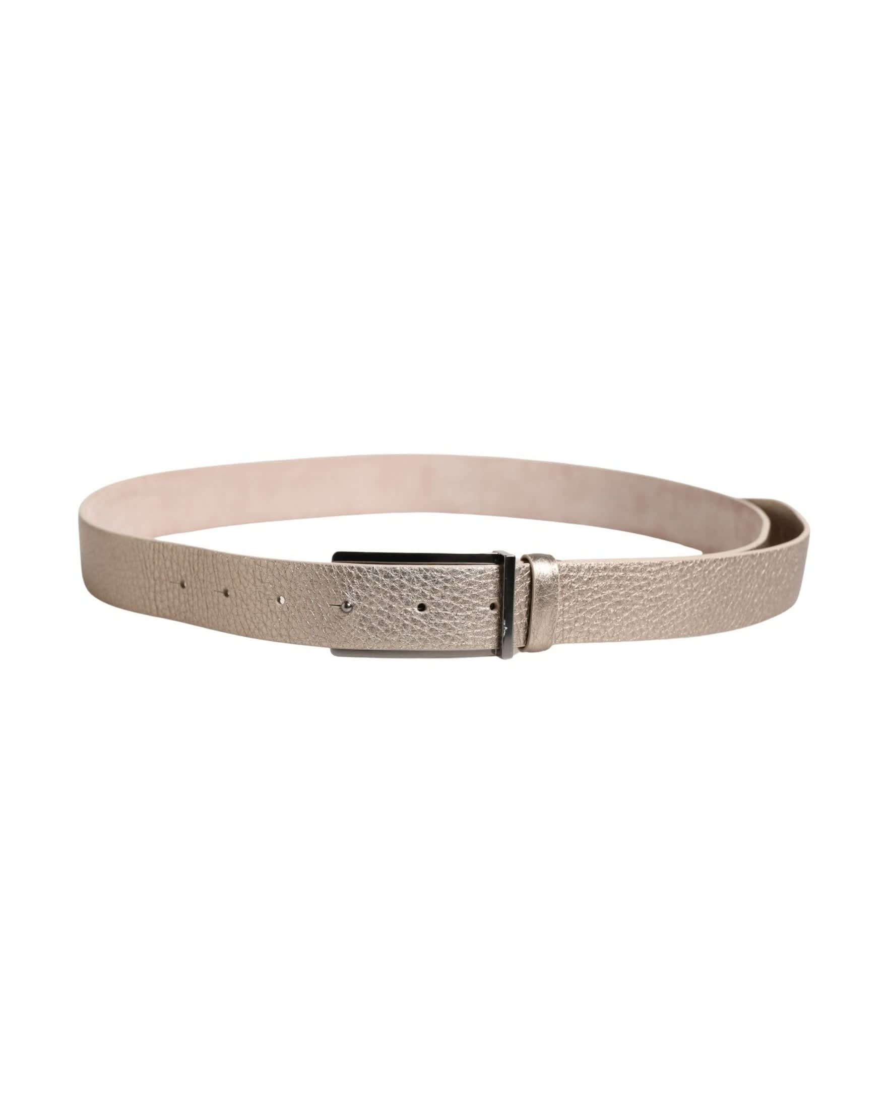 Brunello Cucinelli Beige Metallic Leather Silver Metal Buckle Belt 