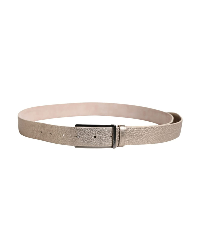 Brunello Cucinelli Beige Metallic Leather Silver Metal Buckle Belt 