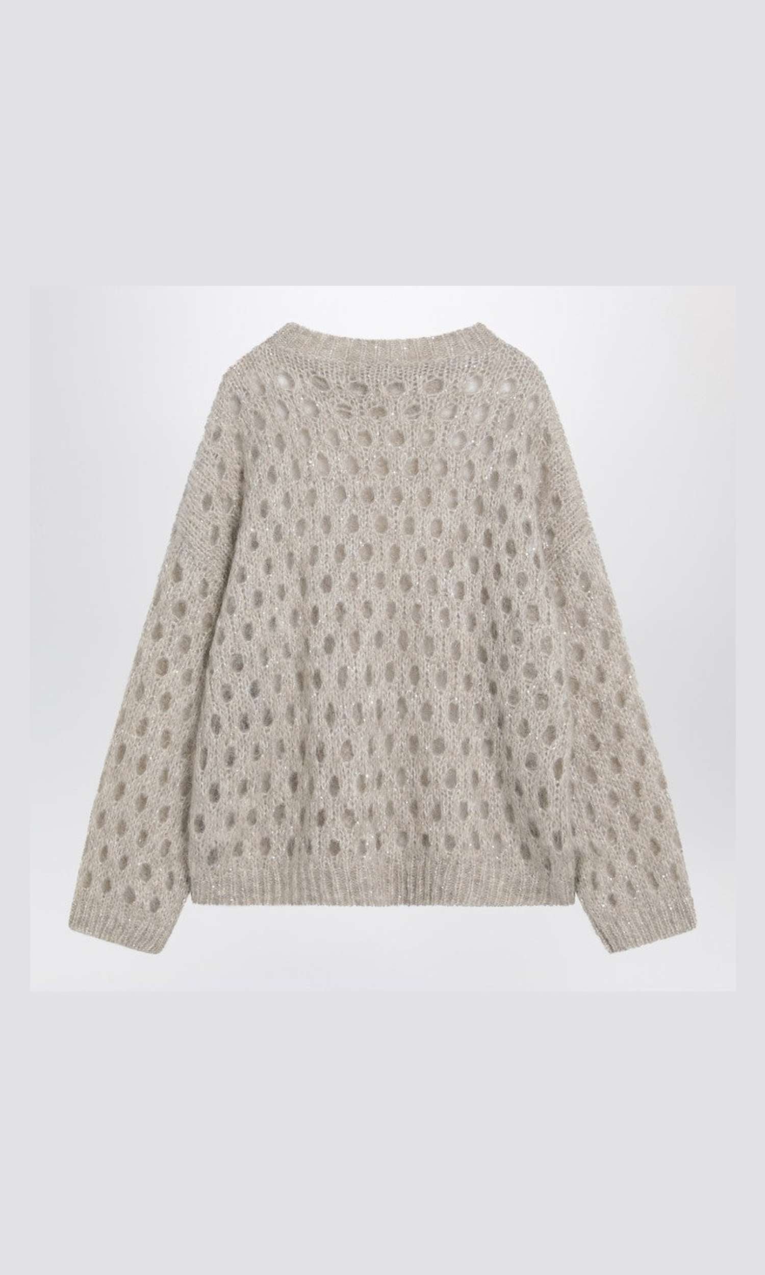 Brunello Cucinelli Beige Openwork Mohair Blend Sweater Glam Steals