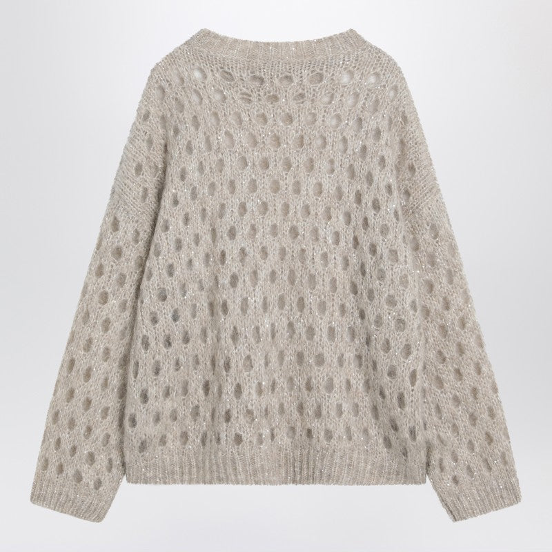 Brunello Cucinelli Beige Openwork Mohair Blend Sweater Glam Steals
