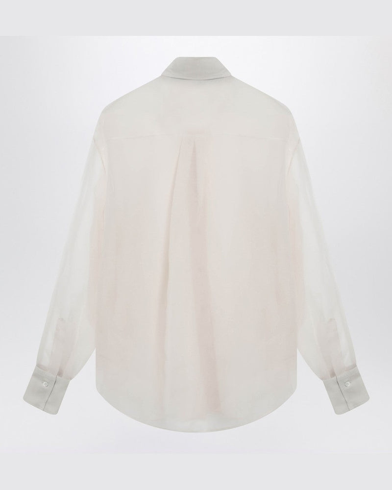 Brunello Cucinelli Beige Silk Crispy Shirt with Monile Detail Glam Steals