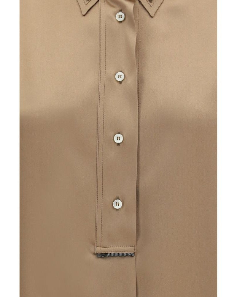 Brunello Cucinelli Beige Silk Shortsleeve Shirt Glam Steals