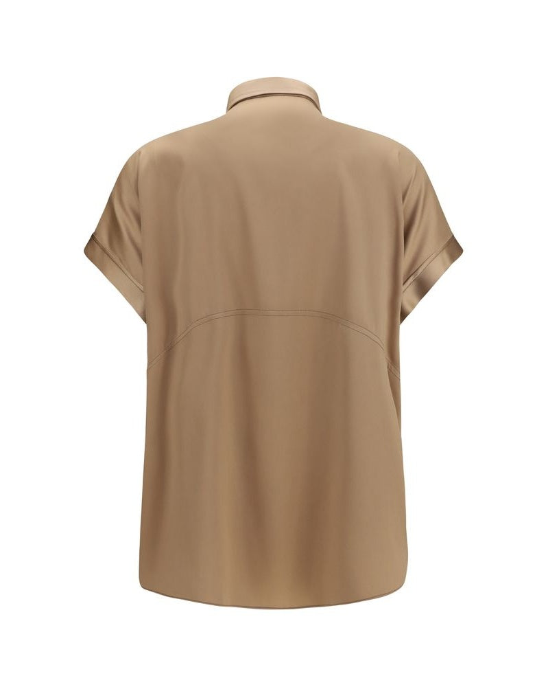 Brunello Cucinelli Beige Silk Shortsleeve Shirt Glam Steals