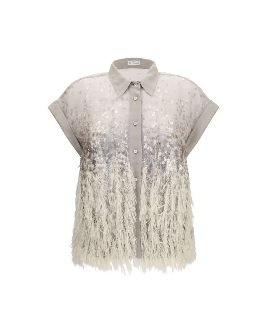 Brunello Cucinelli Beige Silk Shortsleeve Shirt Glam Steals