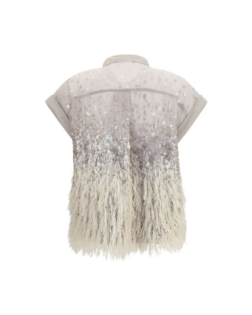 Brunello Cucinelli Beige Silk Shortsleeve Shirt Glam Steals