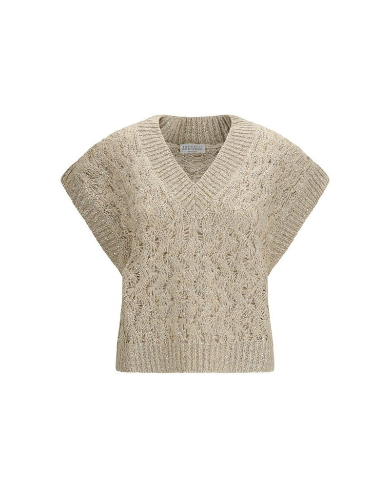 Brunello Cucinelli Beige Silk Sleeveles Sweater Glam Steals