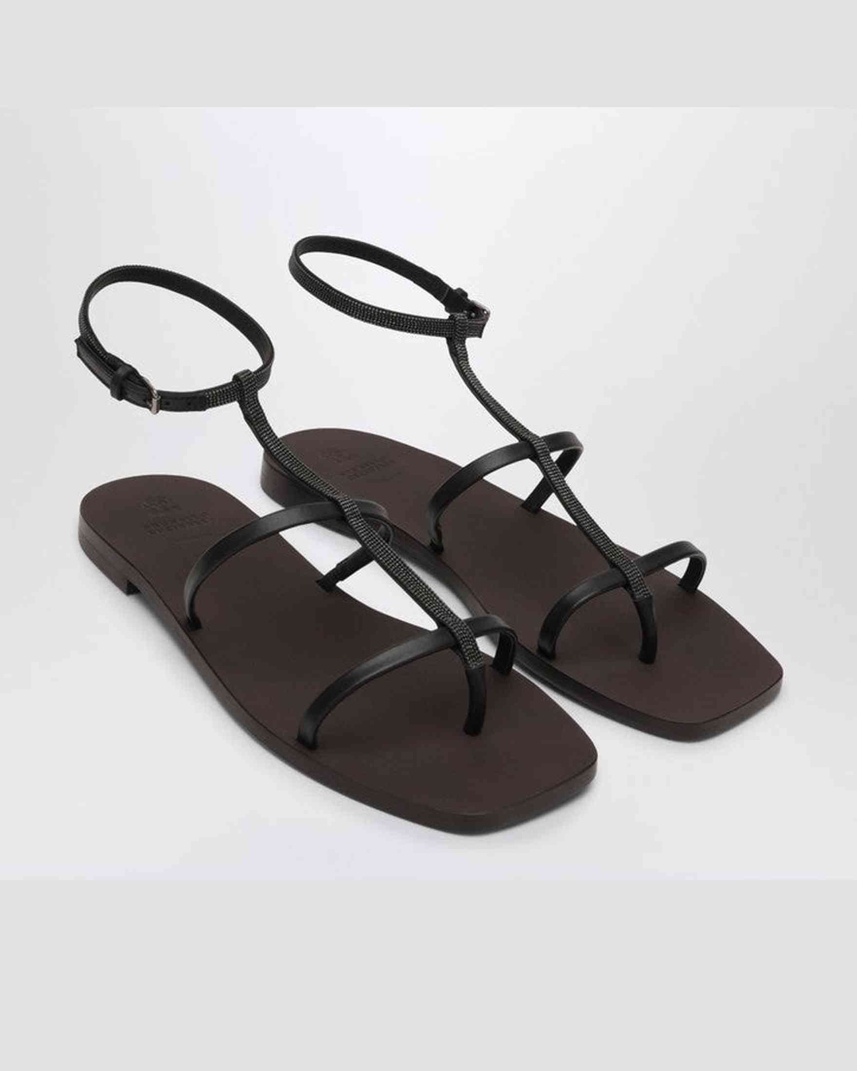 Brunello Cucinelli Black Sandals with Precious Strap Glam Steals