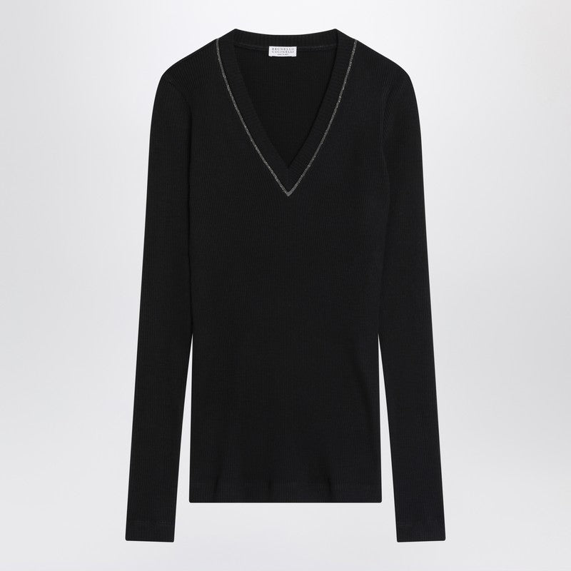 Brunello Cucinelli Blue Wool Ribbed Sweater Glam Steals