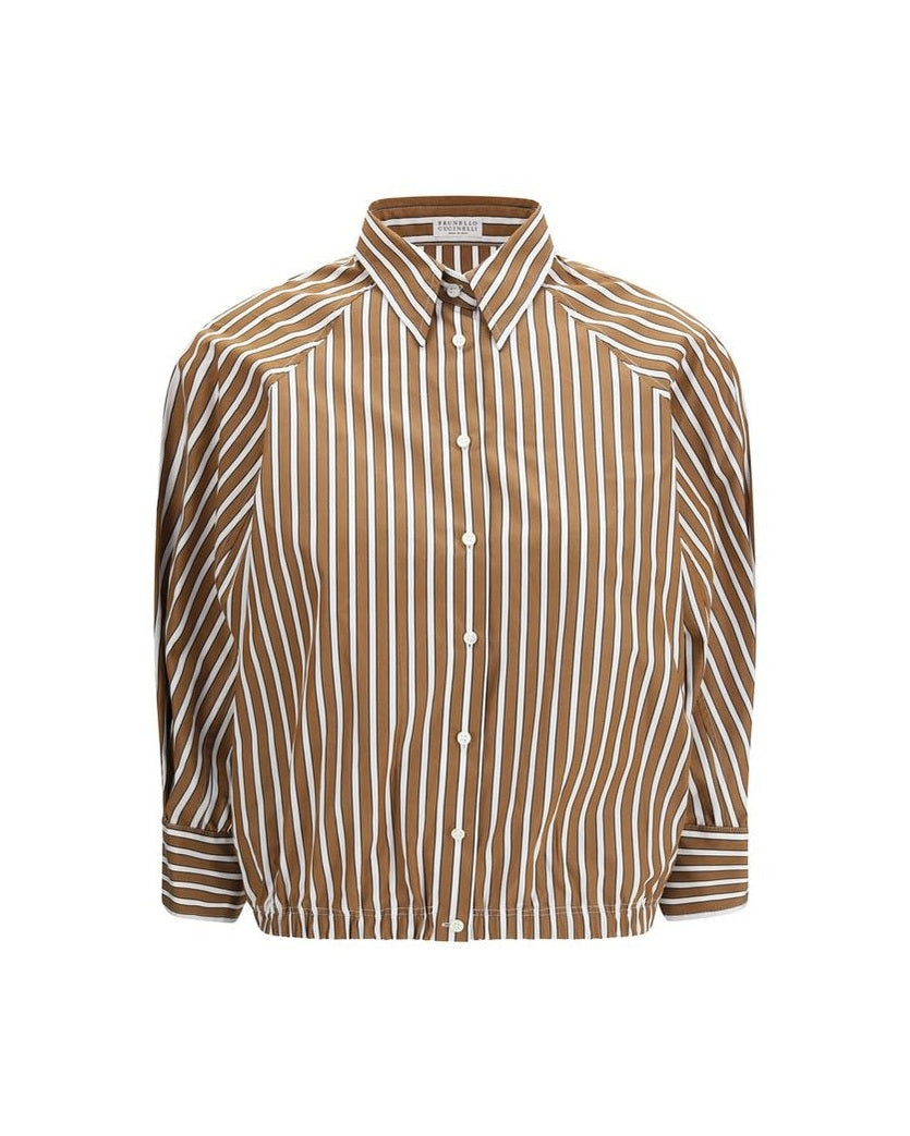 Brunello Cucinelli Brown Cotton Pattern Shirt Glam Steals