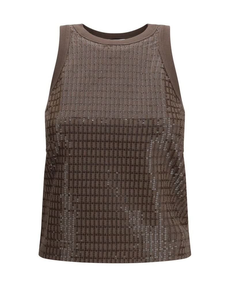Brunello Cucinelli Brown Cotton Sleeveles T-shirt Glam Steals