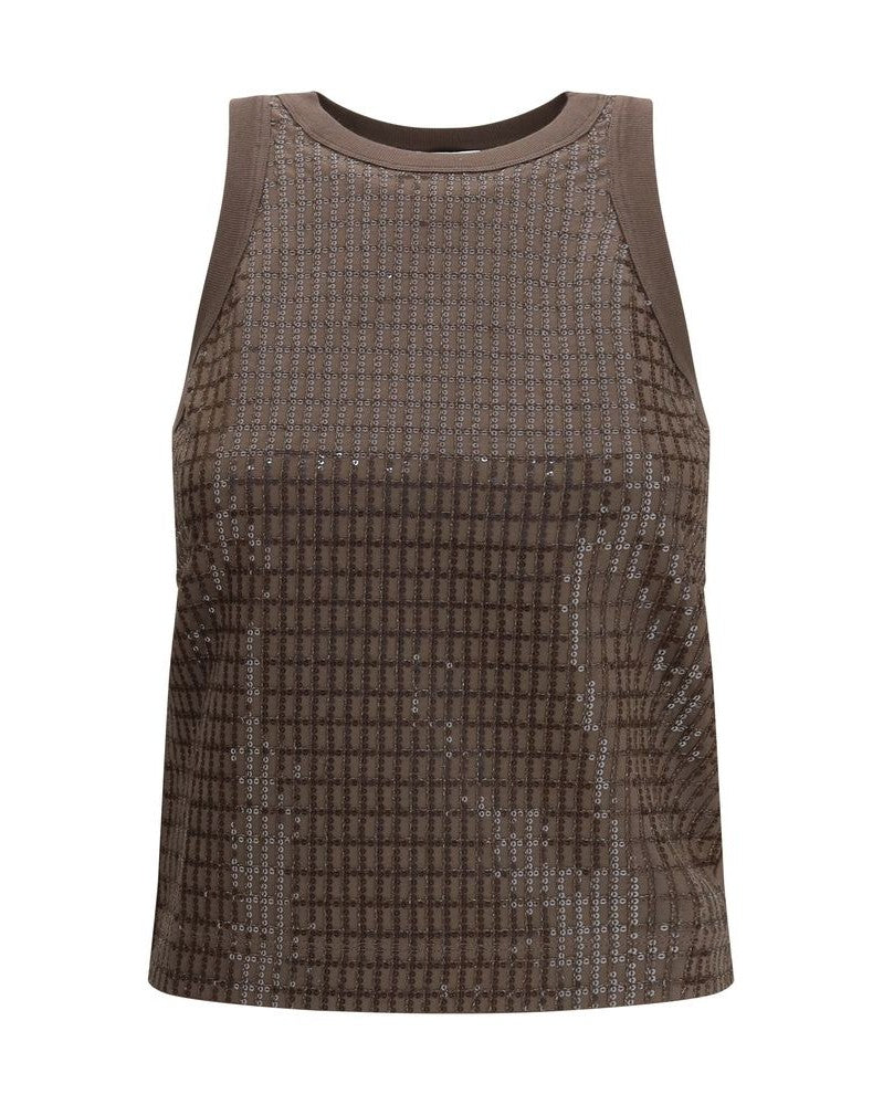 Brunello Cucinelli Brown Cotton Sleeveles T-shirt Glam Steals