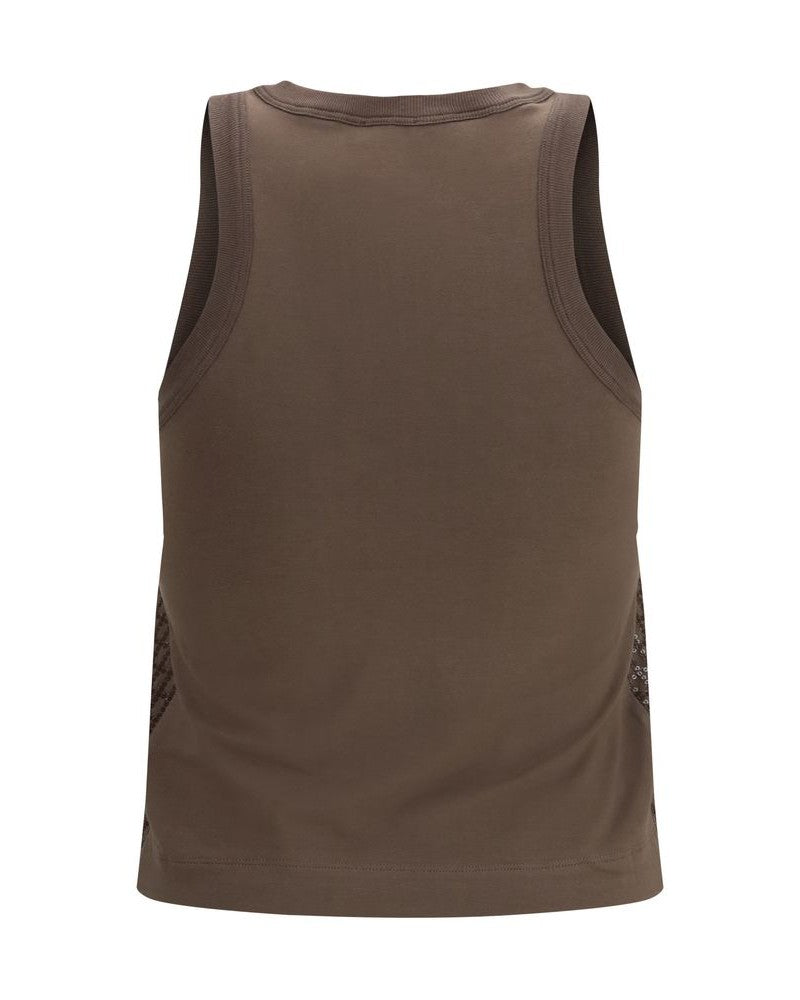 Brunello Cucinelli Brown Cotton Sleeveles T-shirt Glam Steals