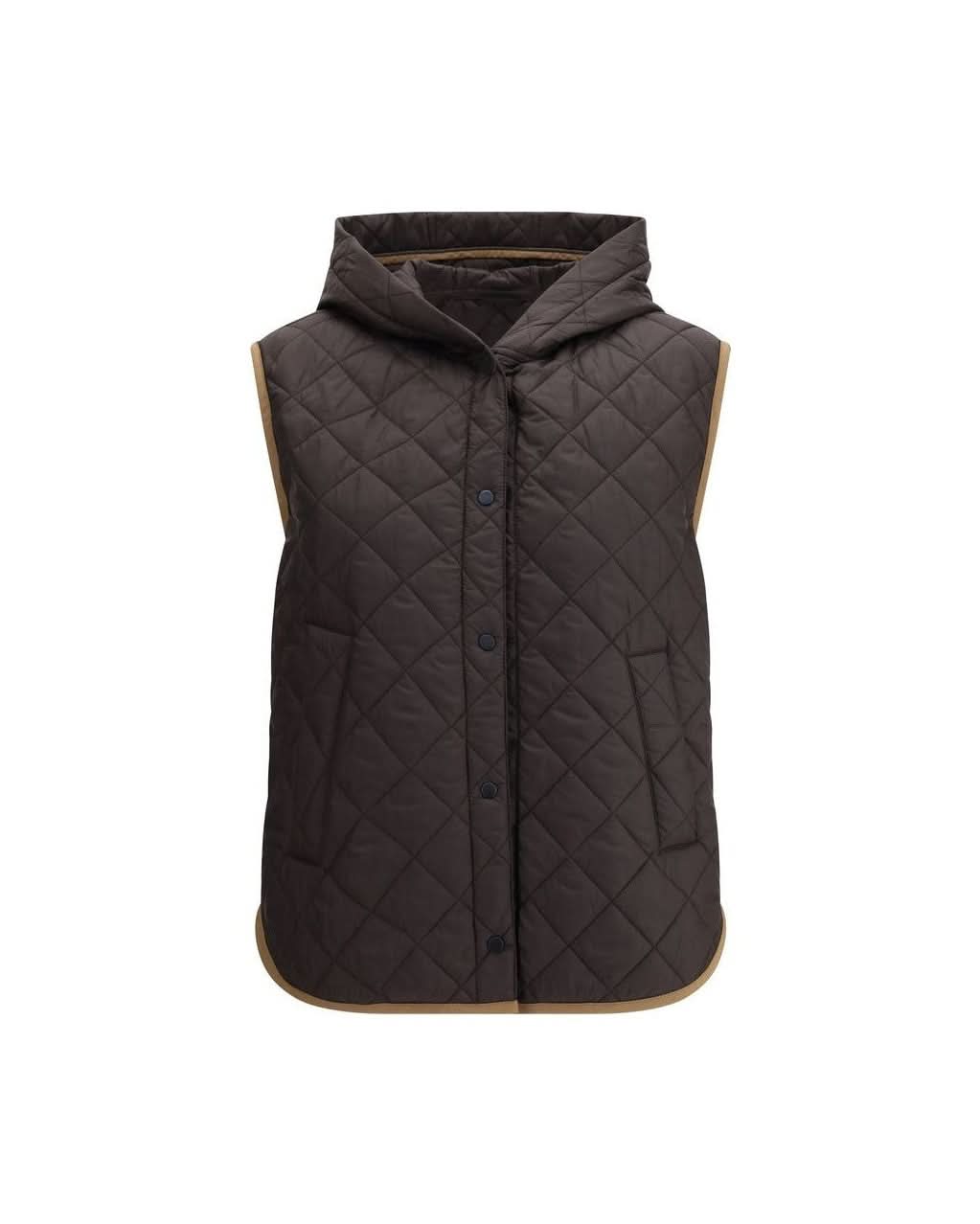 Brunello Cucinelli Brown Nylon Sleveless Jacket Coats & Jackets