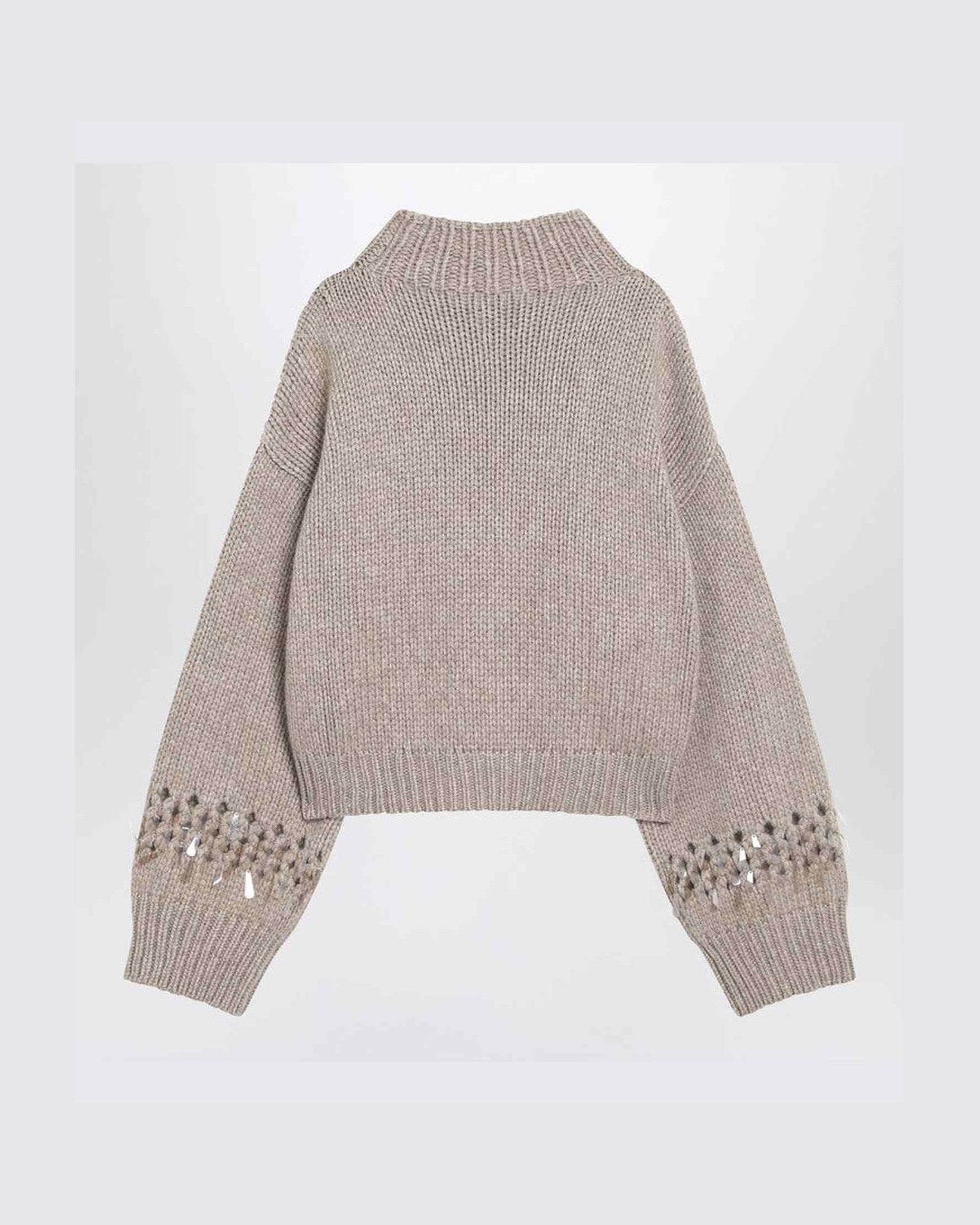 Brunello Cucinelli Brown Openwork Sweater with Sequins Glam Steals