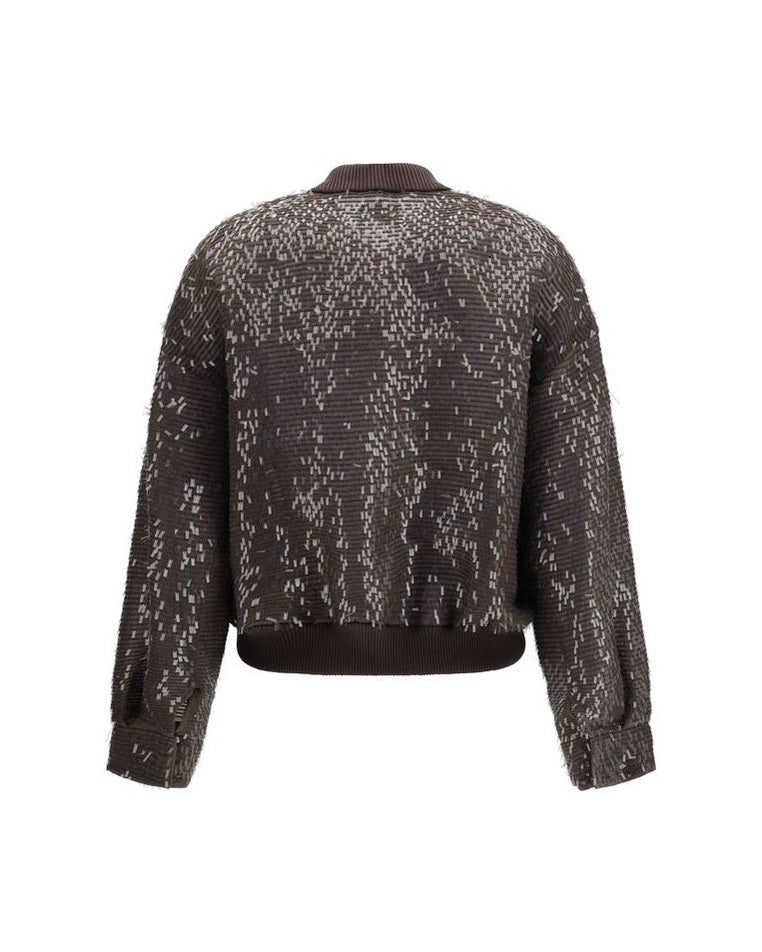 Brunello Cucinelli Brown Silk Bomber Jacket Glam Steals