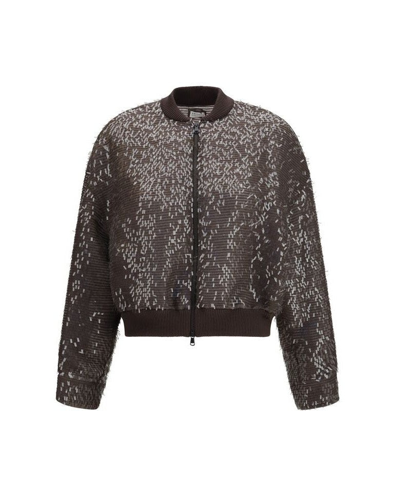 Brunello Cucinelli Brown Silk Bomber Jacket Glam Steals