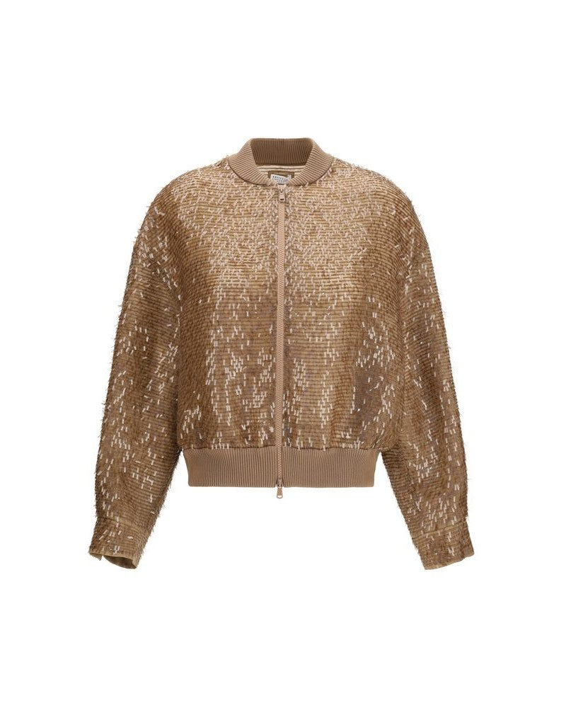 Brunello Cucinelli Brown Silk Bomber Jacket Glam Steals
