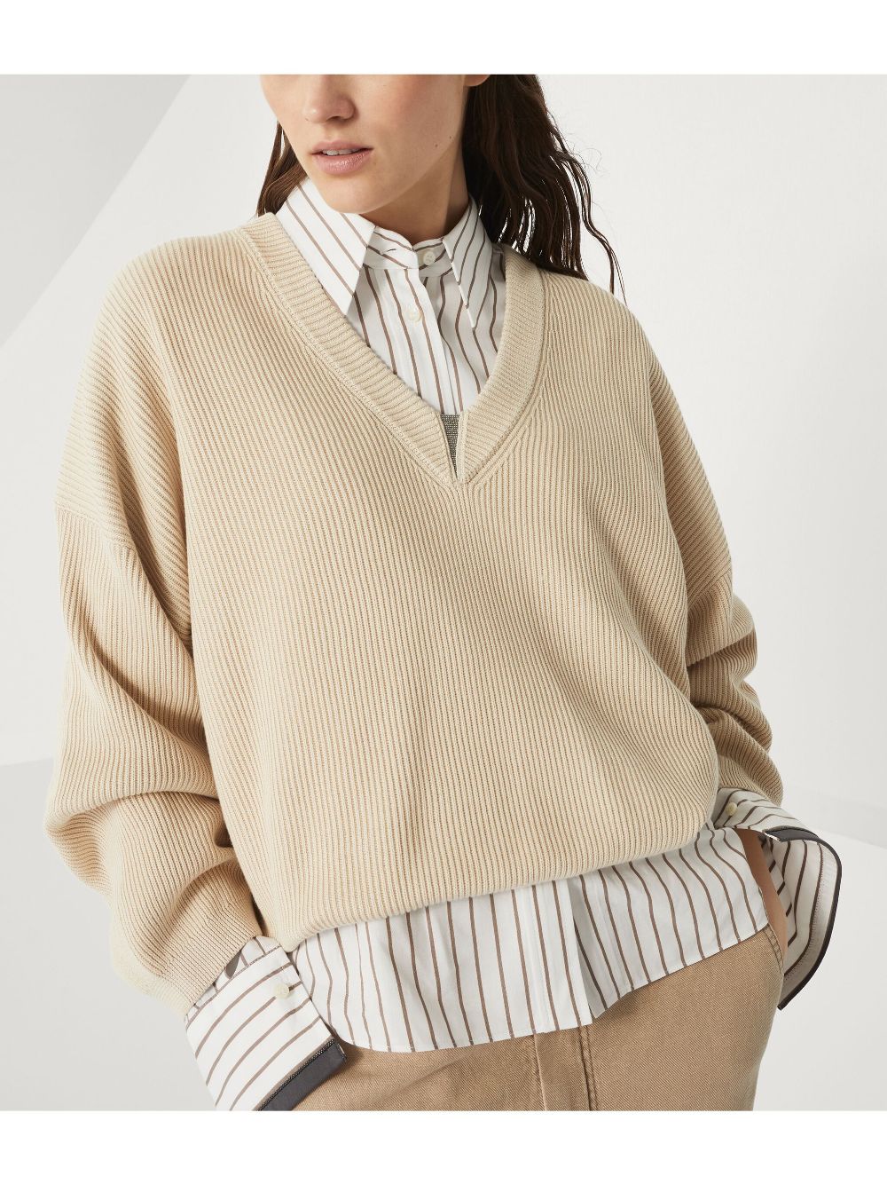 Brunello Cucinelli Cotton English Rib Sweater with Shiny Detail Glam Steals