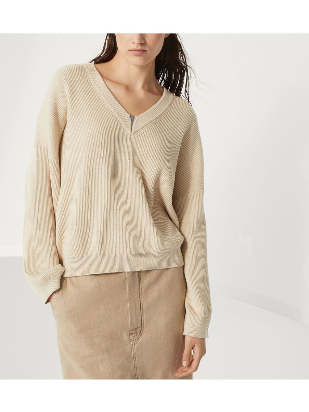 Brunello Cucinelli Cotton English Rib Sweater with Shiny Detail Glam Steals