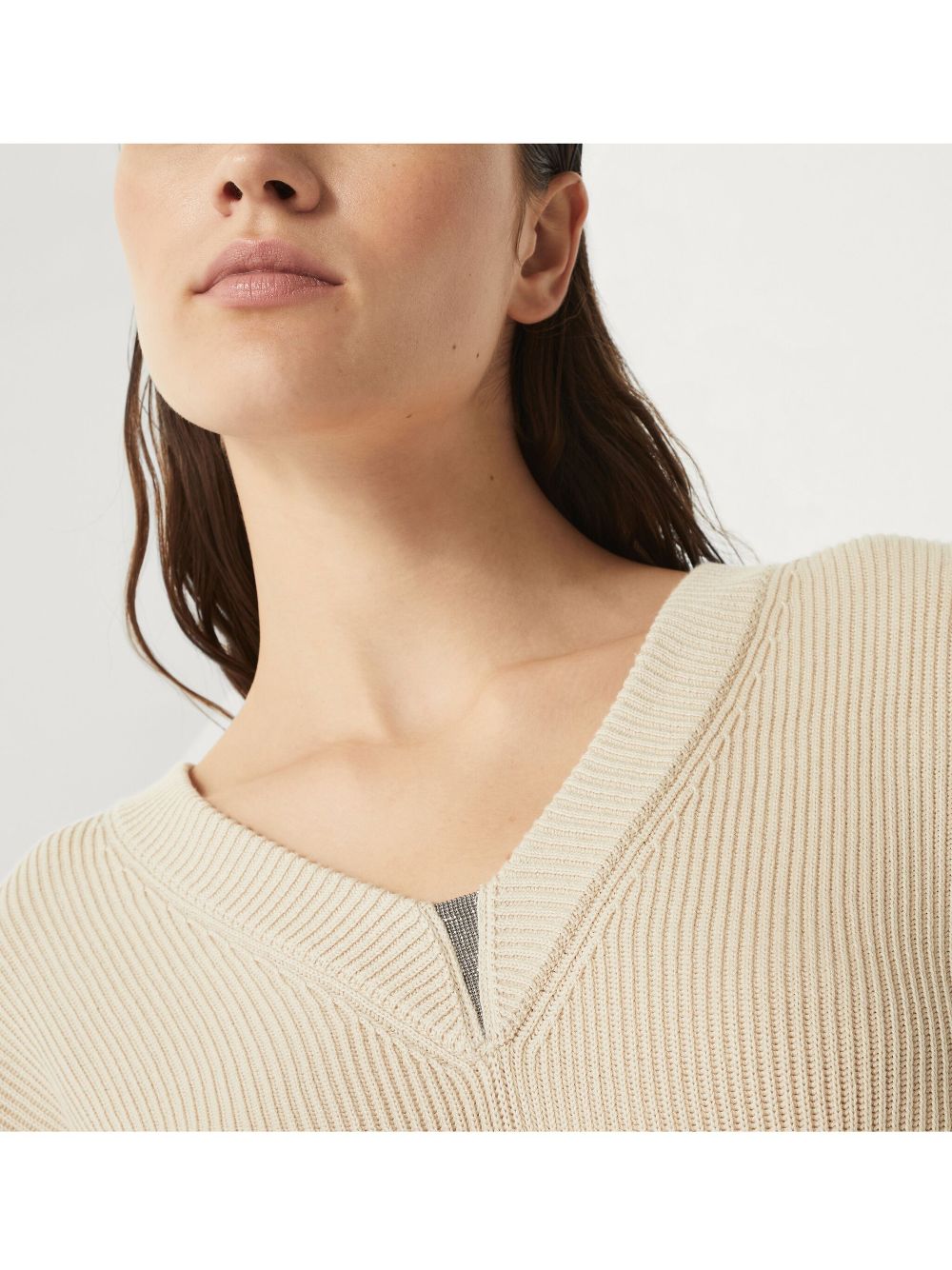 Brunello Cucinelli Cotton English Rib Sweater with Shiny Detail Glam Steals