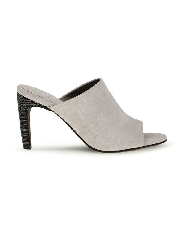 Brunello Cucinelli Gray Calf Leather Bos Taurus Mules 