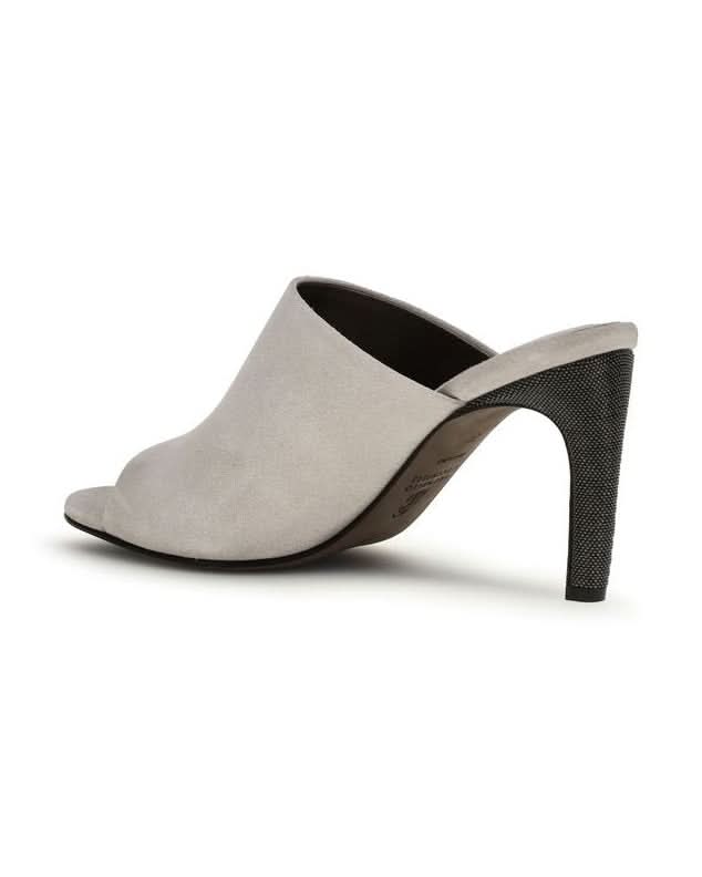 Brunello Cucinelli Gray Calf Leather Bos Taurus Mules 