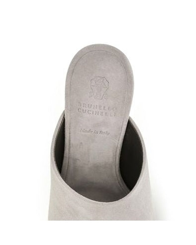 Brunello Cucinelli Gray Calf Leather Bos Taurus Mules 