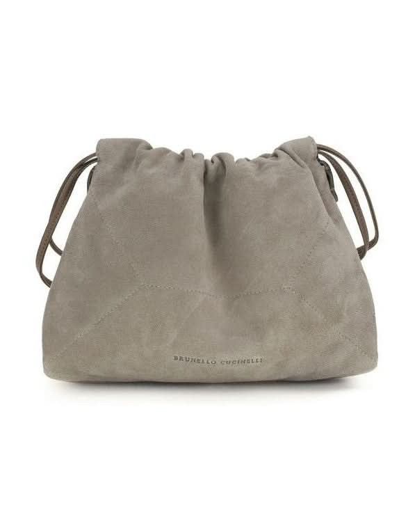Brunello Cucinelli Gray Calf Leather Bos Taurus Shoulder Bag Shoulder Bags