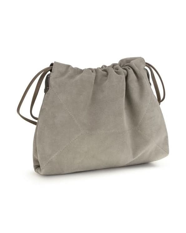 Brunello Cucinelli Gray Calf Leather Bos Taurus Shoulder Bag Shoulder Bags