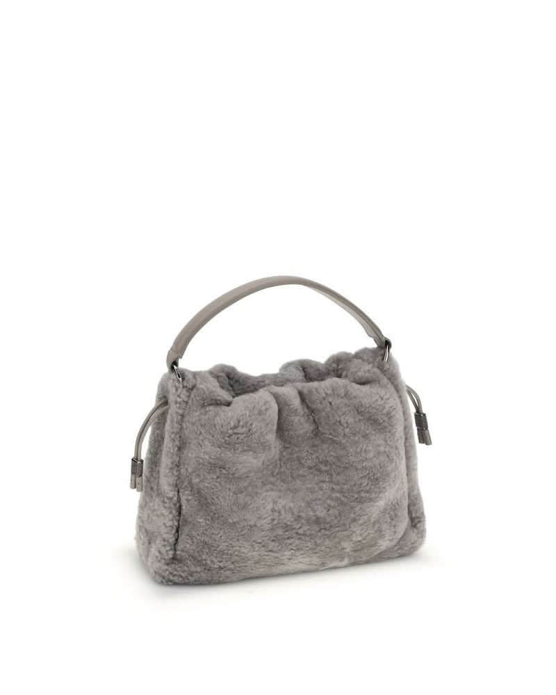 Brunello Cucinelli Gray Fur Shoulder Bag 