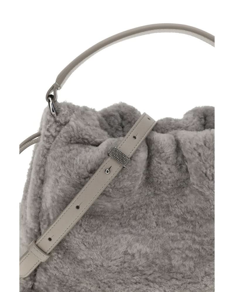 Brunello Cucinelli Gray Fur Shoulder Bag 