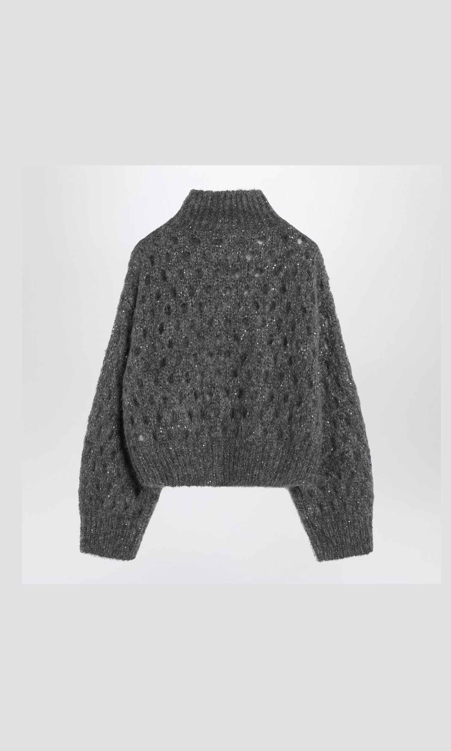 Brunello Cucinelli Grey Openwork Turtleneck Sweater Glam Steals