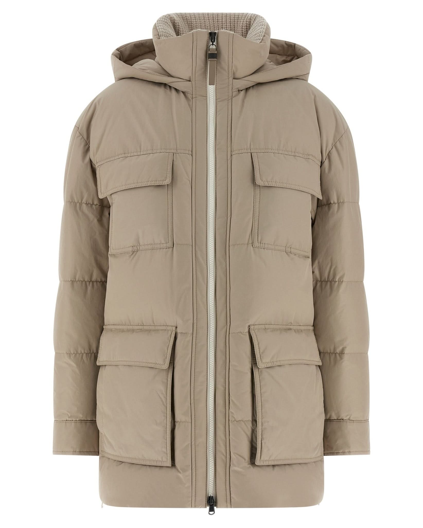 Brunello Cucinelli Knitted Neck Down Jacket Glam Steals