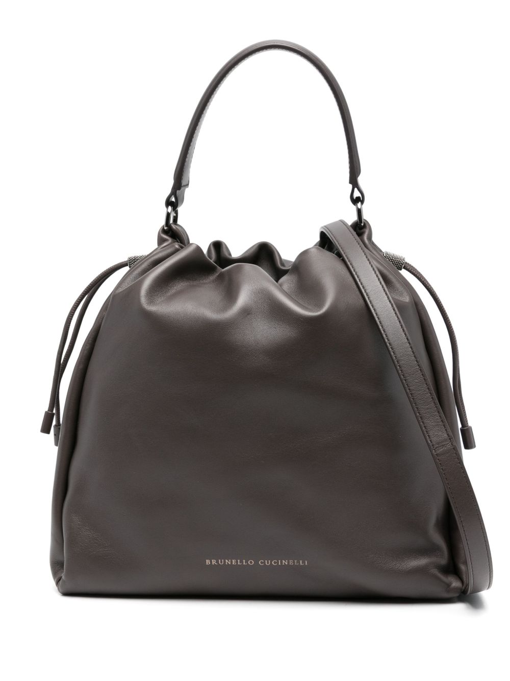 Brunello Cucinelli Leather Mellow Small Bucket Bag in Soft with Monili Glam Steals