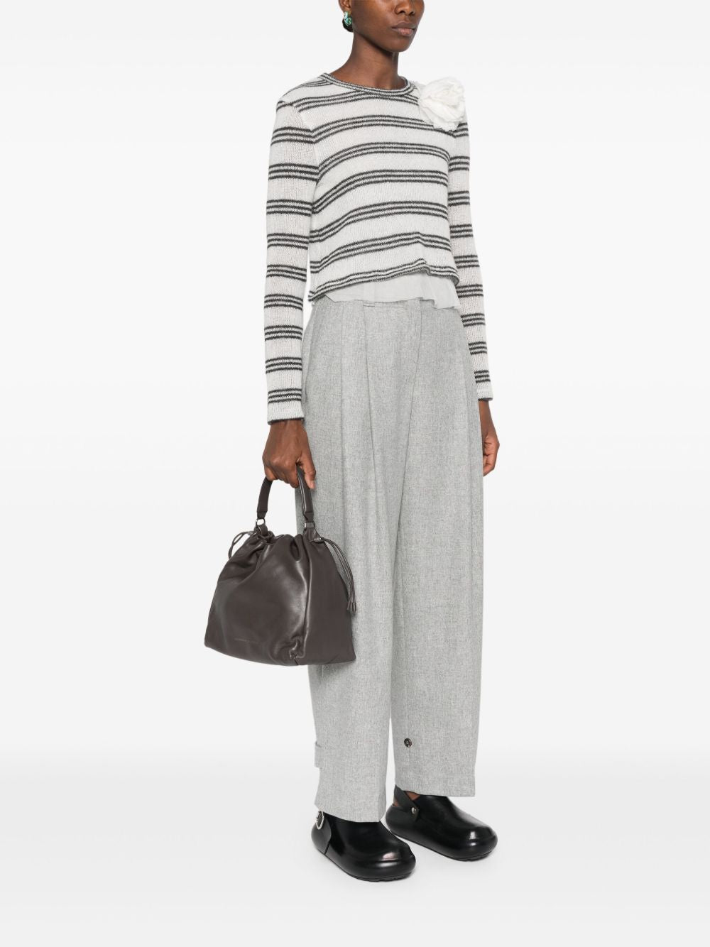 Brunello Cucinelli Leather Mellow Small Bucket Bag in Soft with Monili Glam Steals