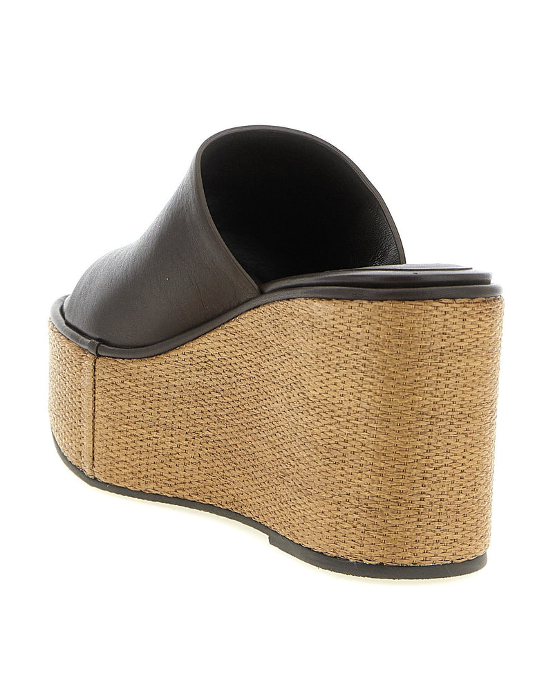 Brunello Cucinelli Leather Raffia Wedges Sandals
