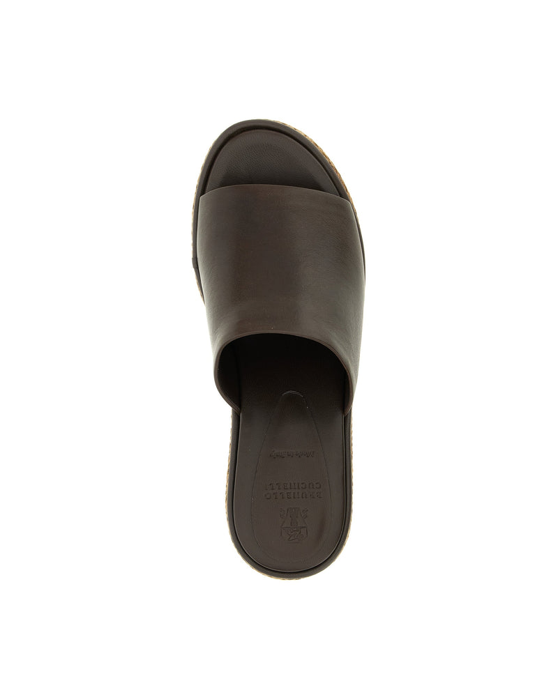 Brunello Cucinelli Leather Raffia Wedges Sandals