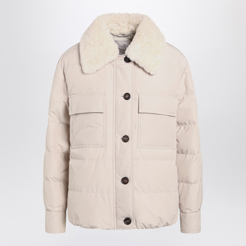 Brunello Cucinelli Light Gray Jacket with Fur Collar Glam Steals