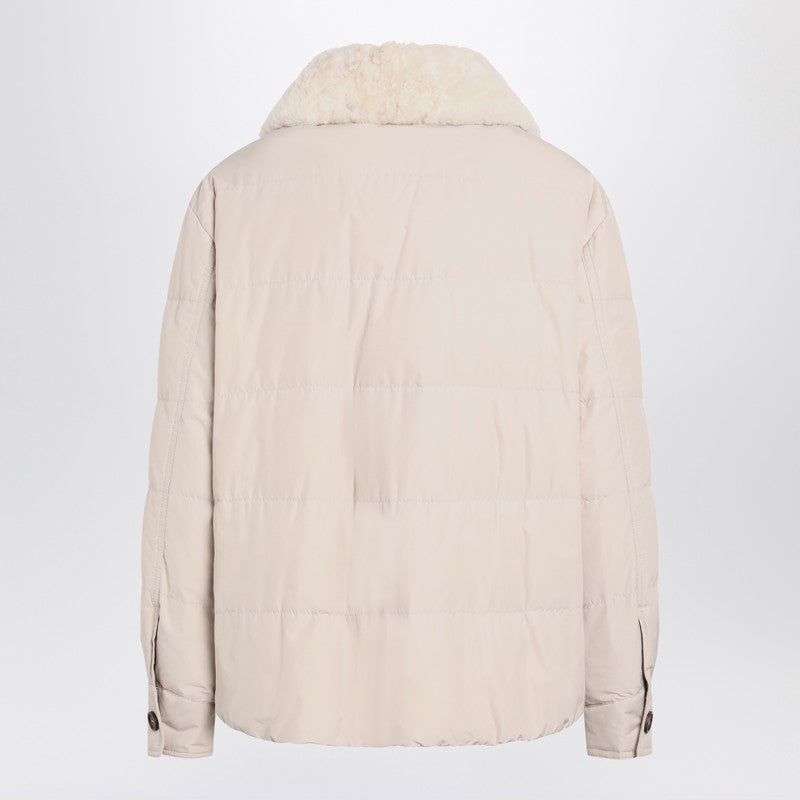 Brunello Cucinelli Light Gray Jacket with Fur Collar Glam Steals