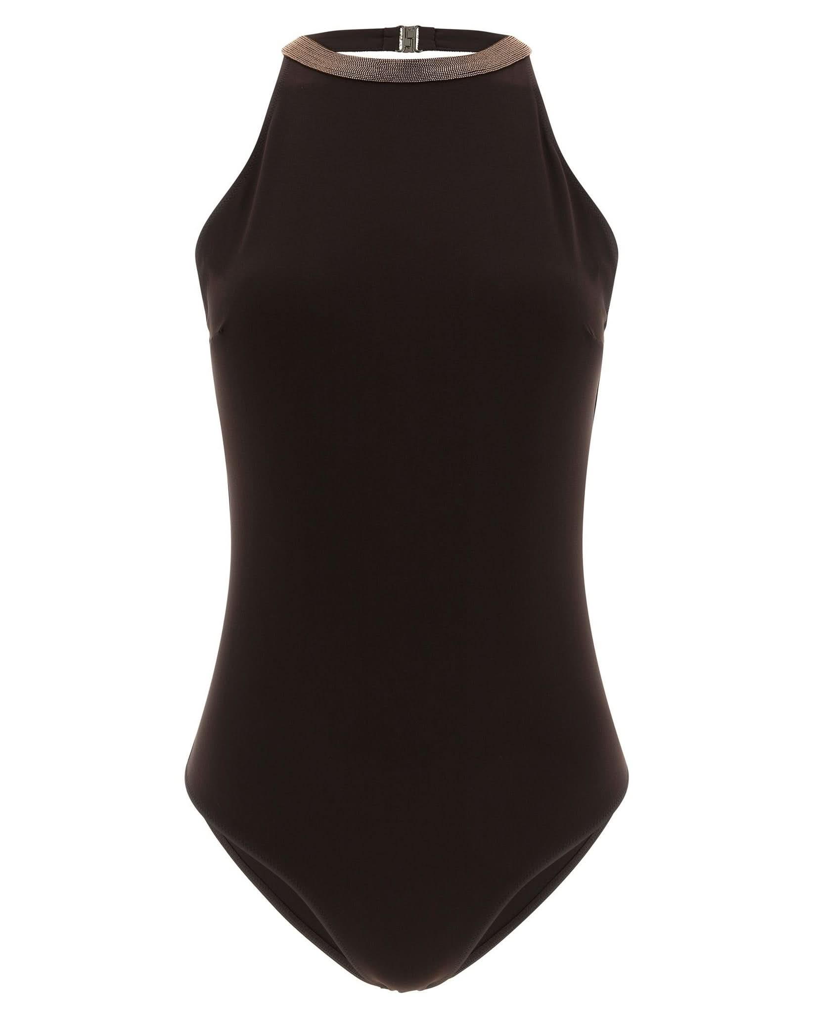 Brunello Cucinelli Precious Collar One Piece Swimsuit Glam Steals
