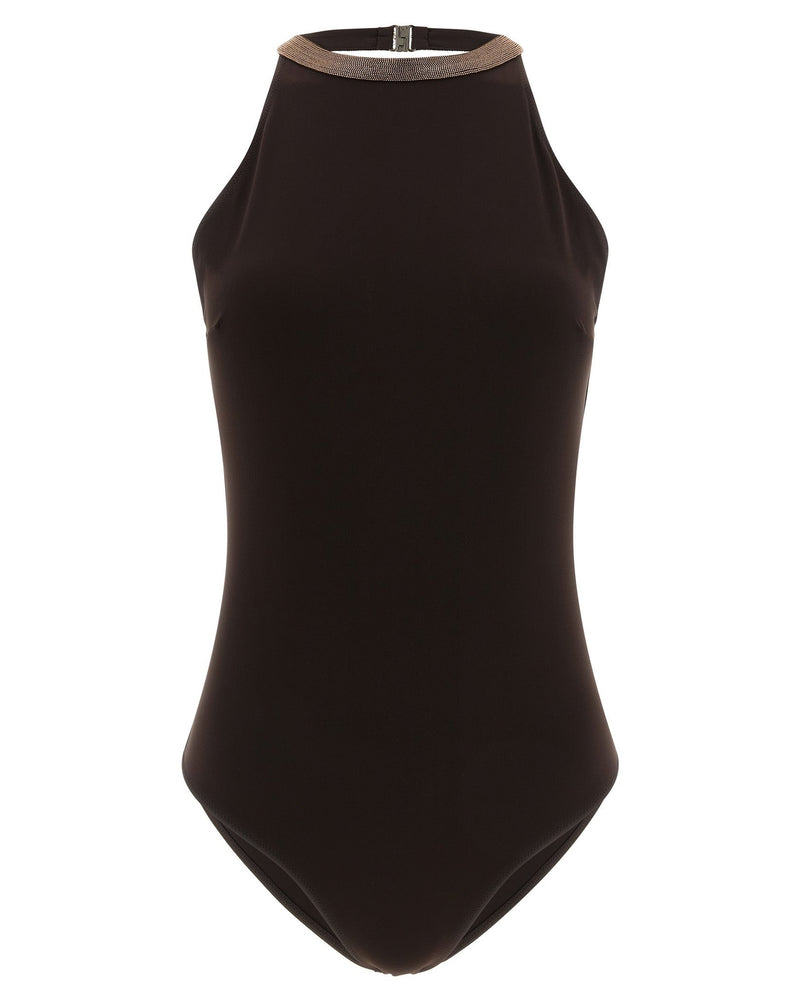 Brunello Cucinelli Precious Collar One Piece Swimsuit Glam Steals