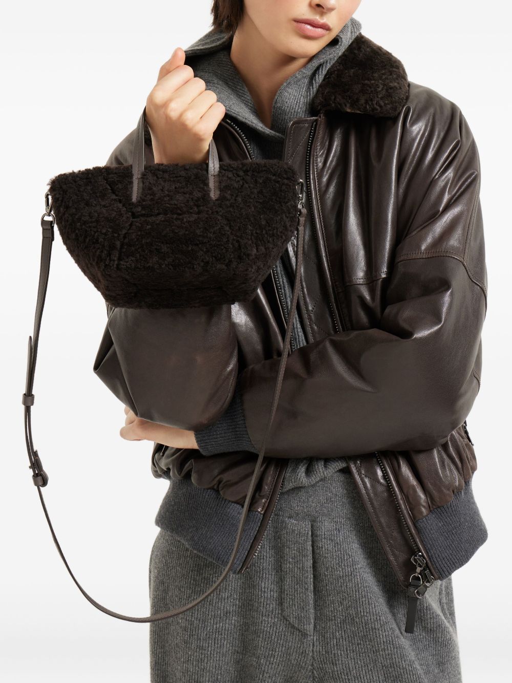 Brunello Cucinelli Shearling Bc Duo Mini Bag in Curly with Monili Glam Steals