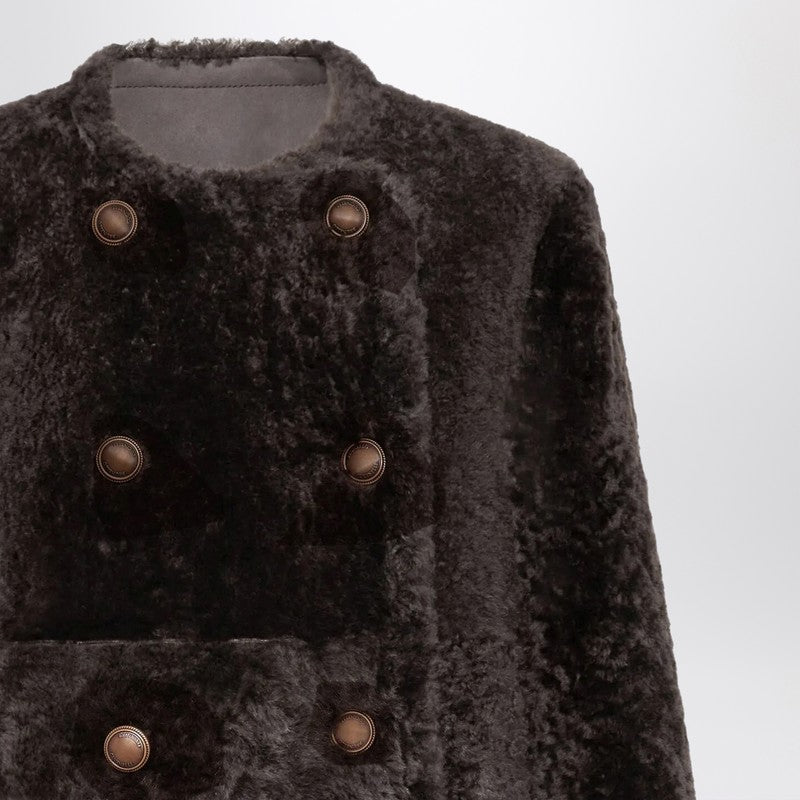 Brunello Cucinelli Shearling Reversible Cropped Fuzzy Jacket Glam Steals