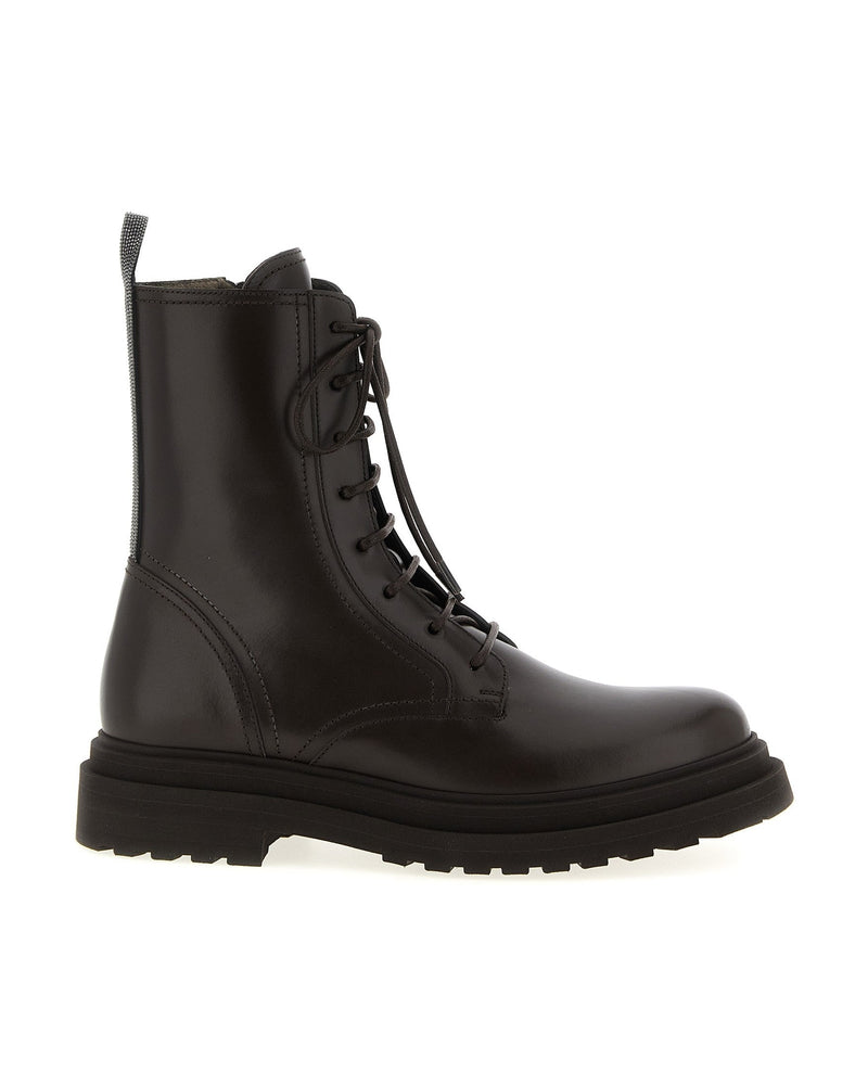 Brunello Cucinelli Shiny Loop Detail Combat Boots Boots