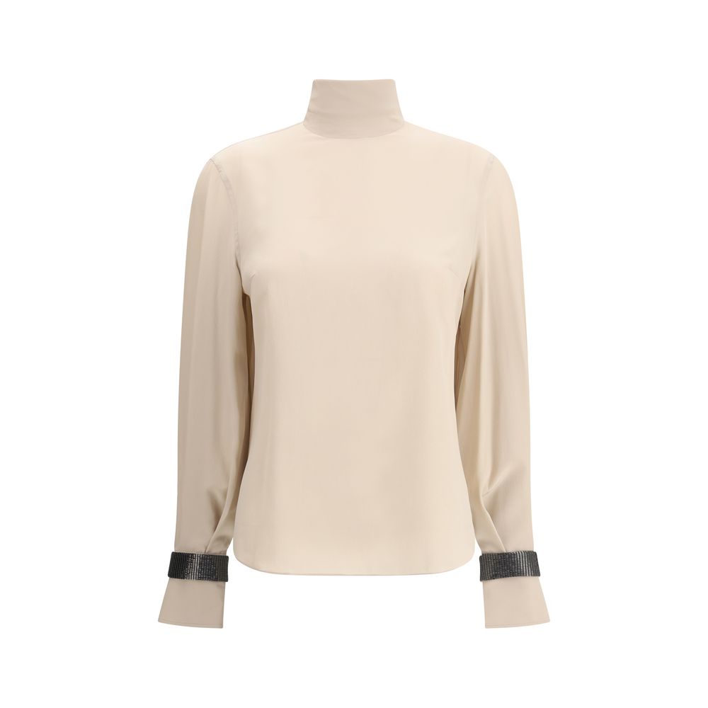 Brunello Cucinelli Silk Turtleneck Blouse with Precious Bracelets Glam Steals