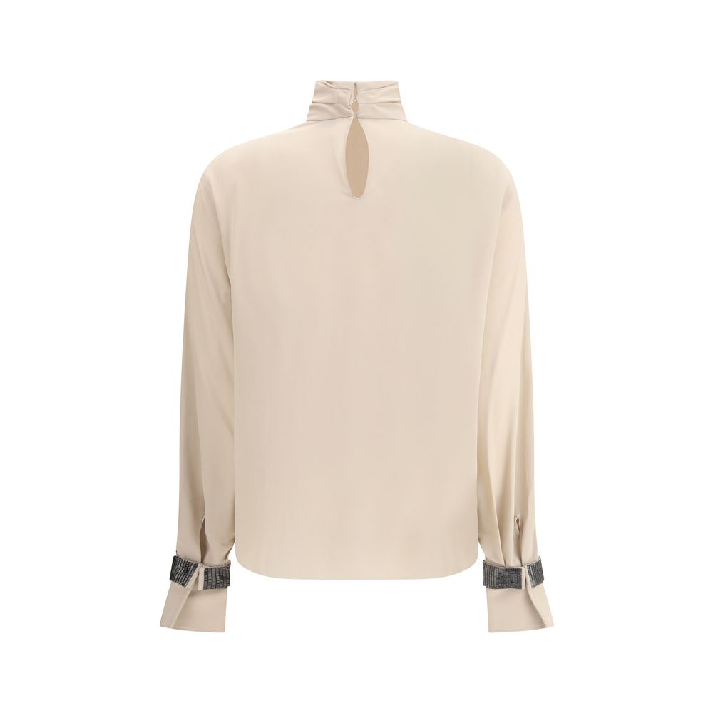 Brunello Cucinelli Silk Turtleneck Blouse with Precious Bracelets Glam Steals