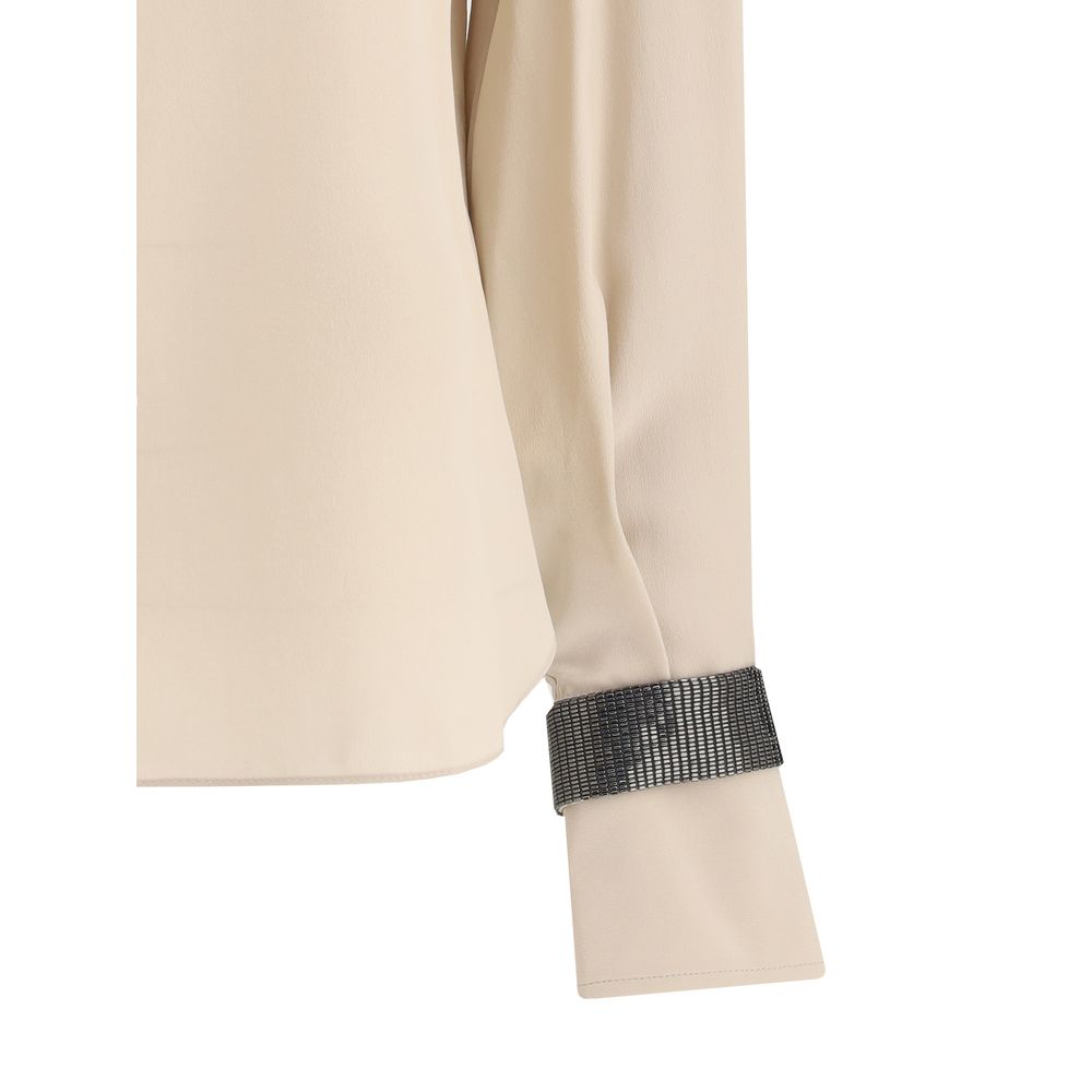 Brunello Cucinelli Silk Turtleneck Blouse with Precious Bracelets Glam Steals