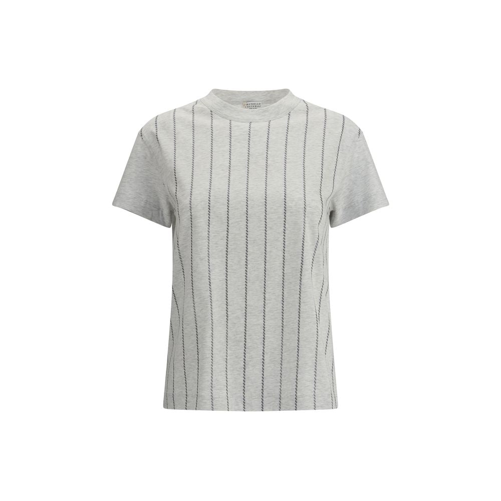 Brunello Cucinelli Striped T-shirt with Mini Sequins Glam Steals