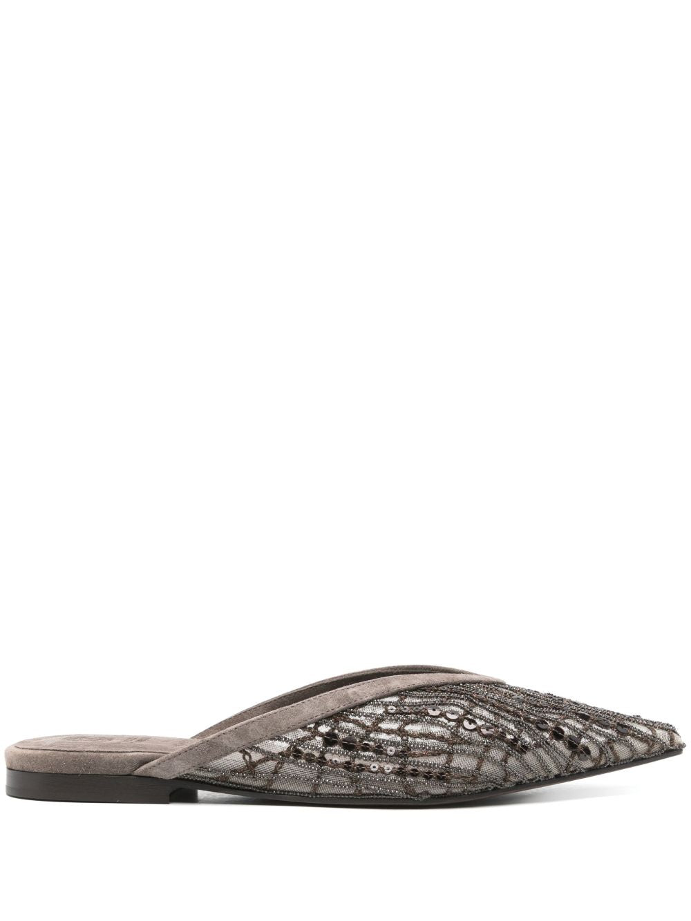 Brunello Cucinelli Suede Flats Glistening Abstract Embroidery Glam Steals